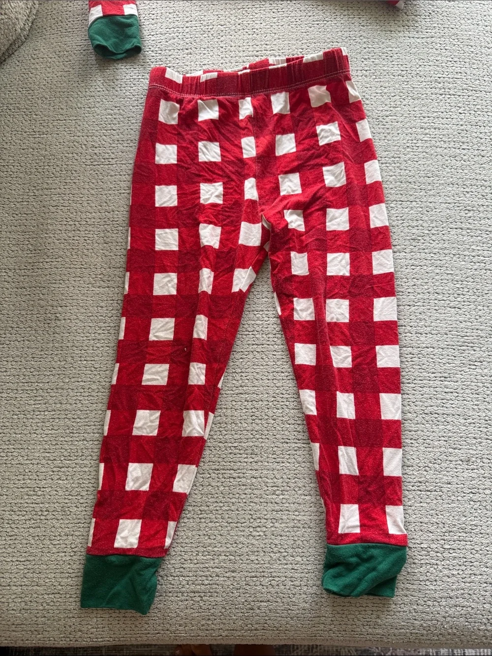 Caden Lane Red & White Checkered Kids Pajama Set with Green Trim